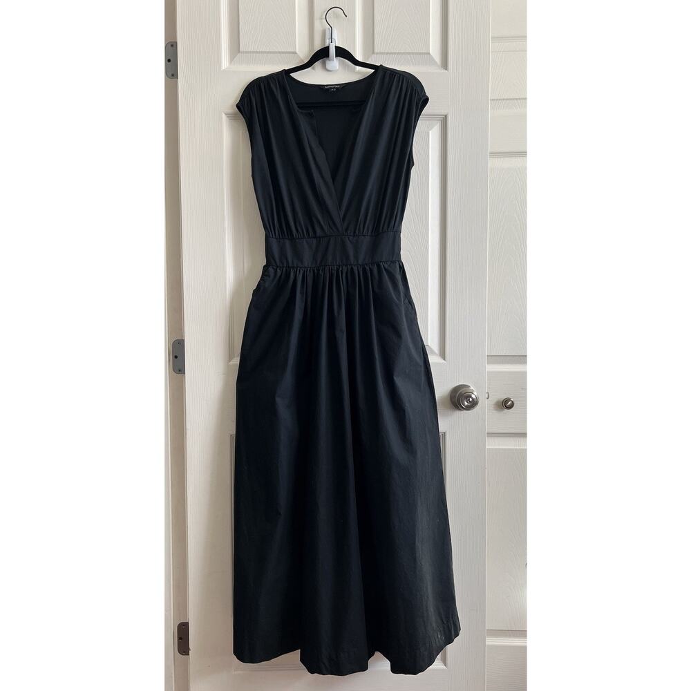 BANANA REPUBLIC Women's Black Organic 100% Cotton V Neck Midi Dress Sz M - Picture 2 of 12